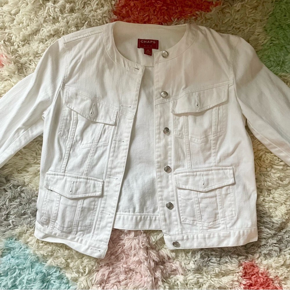 Chaps Vintage White Denim Button Up Jacket - image 1